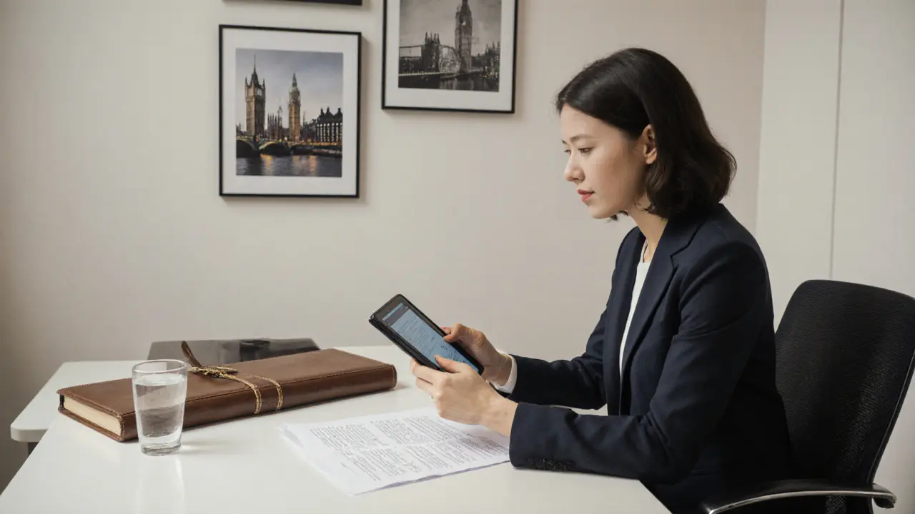 A professional escort agency office with clean decor, client documents, and no suggestive imagery.