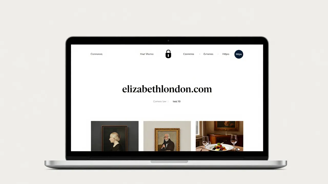 A clean, professional escort website with secure domain and no advertisements on a laptop screen.