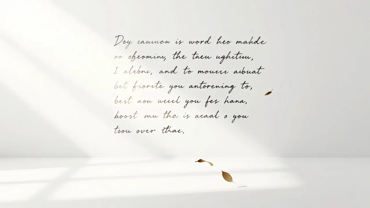 Floating handwritten text drifting in empty space, evoking silence and rhythm.