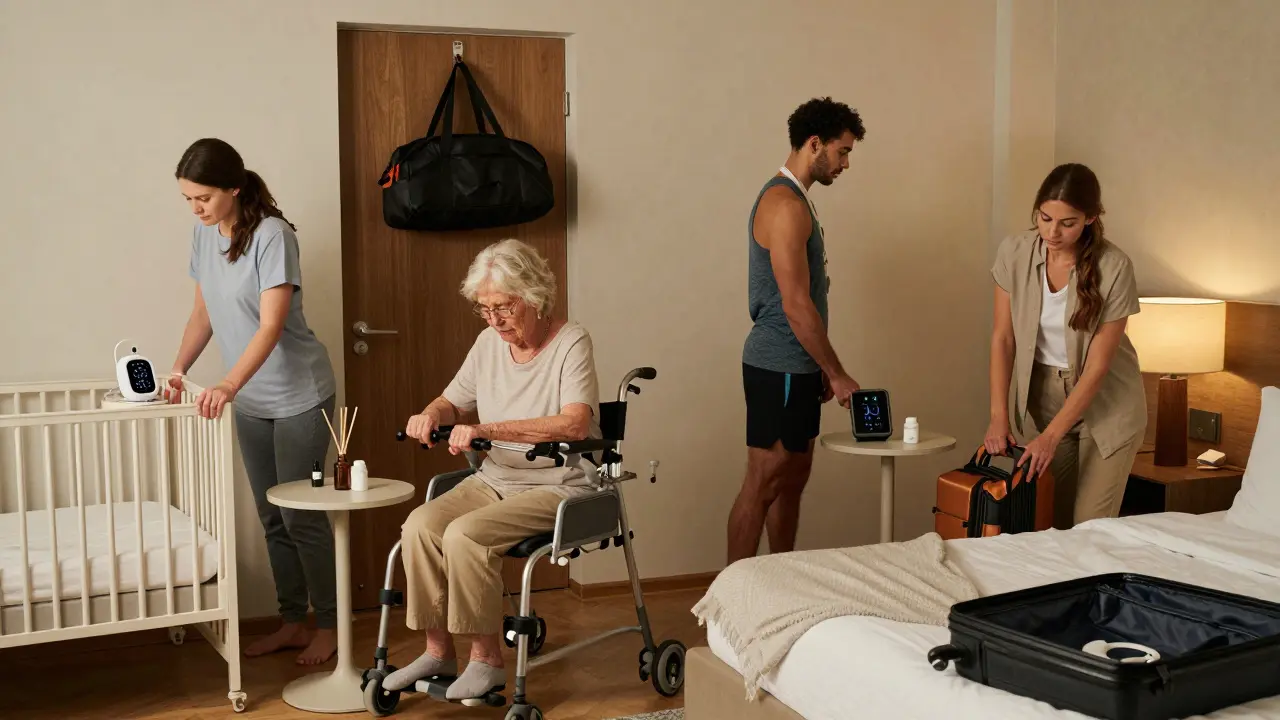 Four different people receiving personalized outcall massages in their unique environments.