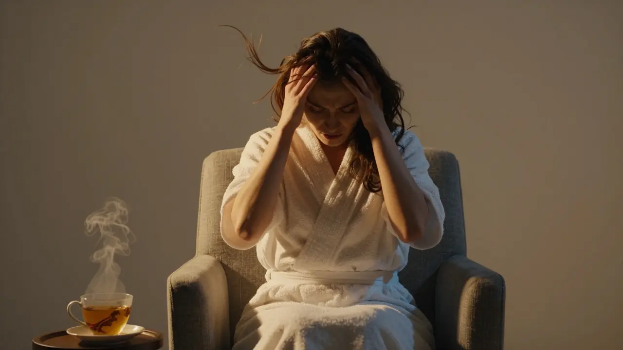 Person in a spa chair bathed in warm light, one strand of hair floating upward in calm.
