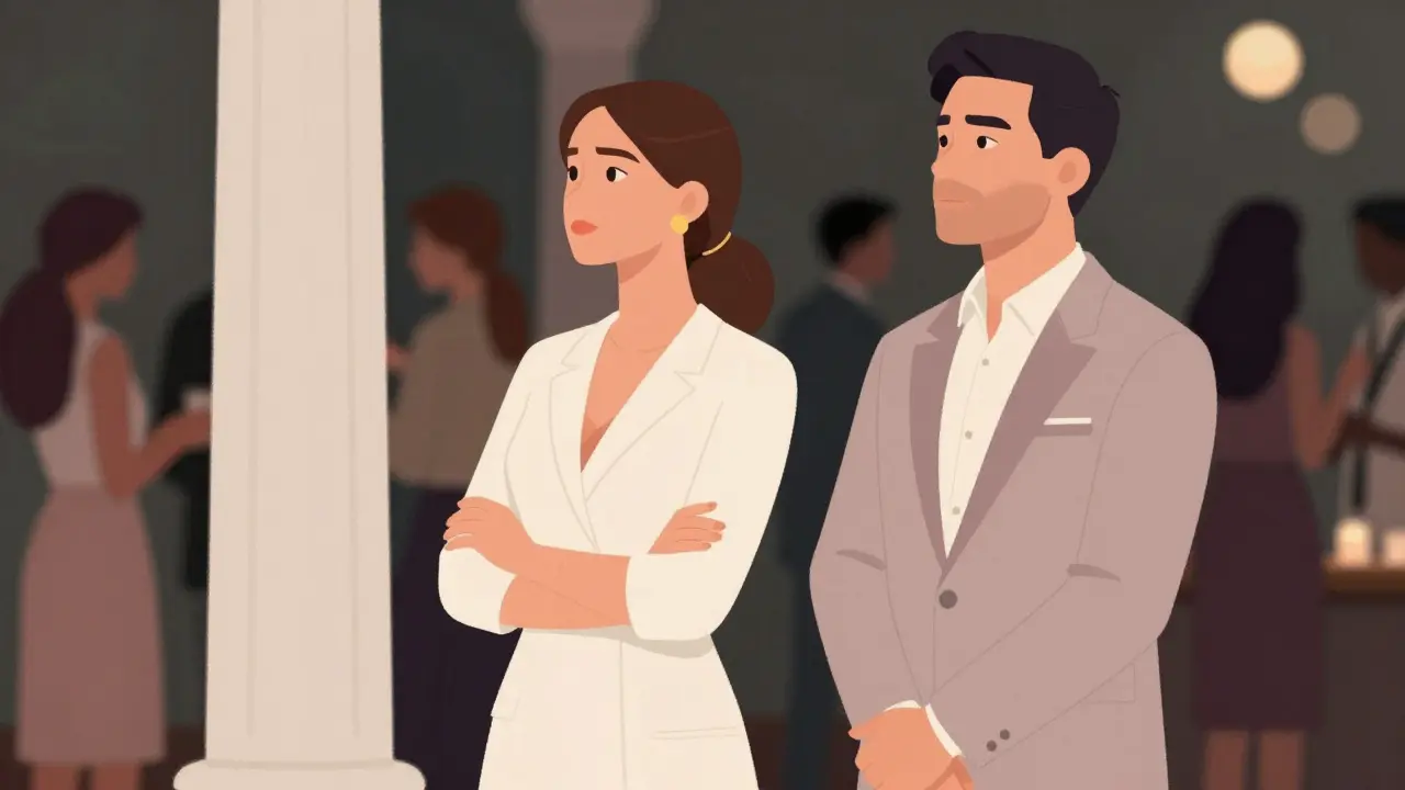 Dressed guests observing social norms in private venue