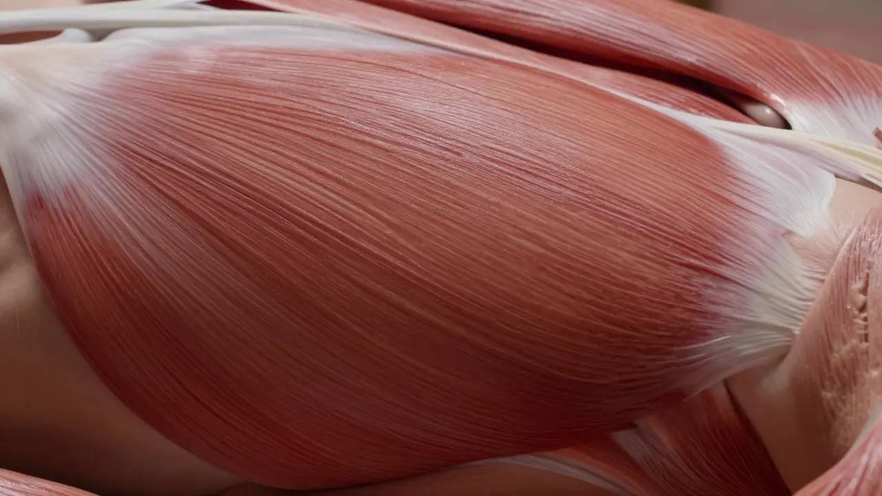 Macro view of red muscle fiber texture and structure