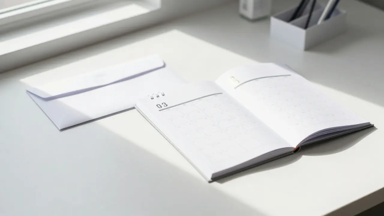 Organized desk with health schedule and safety planning documents.
