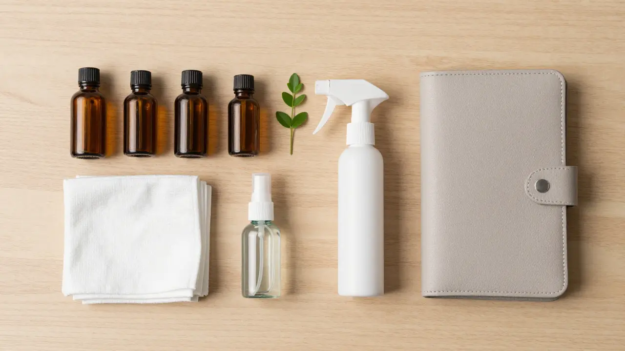 Professional massage toolkit with oils and sterile towels.